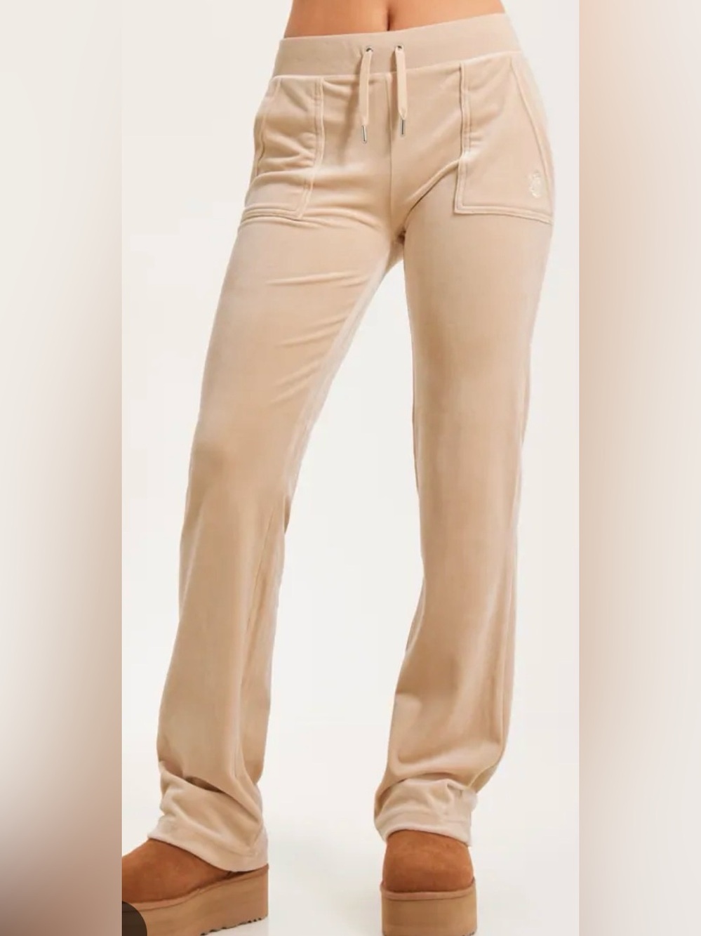 NWT Juicy Couture Classic Velour Del Ray Pocketed Pants Nomad Tan - XXS 2/4